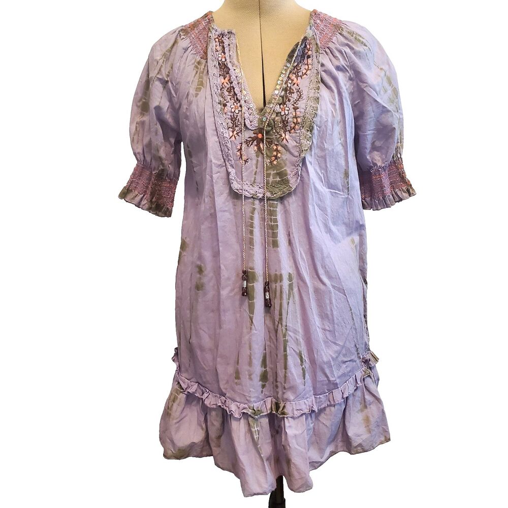 Chelsea & Violet Women's Dress XS Multicolor Tie Dye Lace Cotton Embroidered